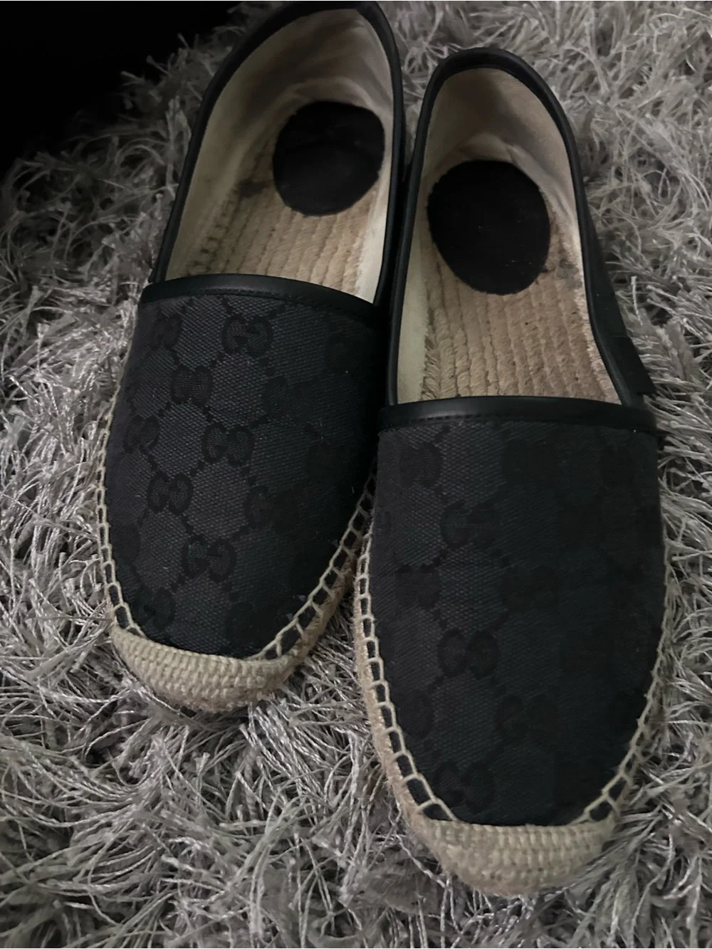 Gucci Black GG Canvas Espadrilles with Jute Trim authentic